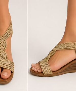 Beige Diamante Twist Sandal With Elasticated Halter Strap
