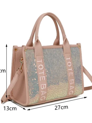 Pink Sequin Tote Bag With Shoulder Strap