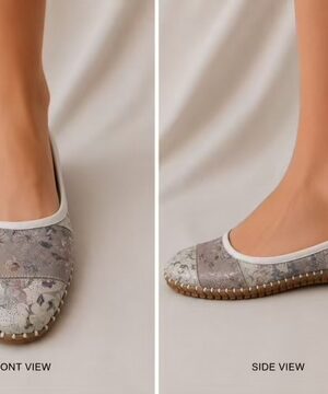 Grey/Rose Floral Casual Slip On "MOD COMFY" Leather Shoe