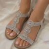 White Diamante Circle Trio Sparkly Sandals With Elasticated Halter Strap