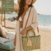 Gold Threaded Straw Tote Bag Various Colours