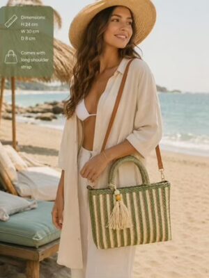 Gold Threaded Straw Tote Bag Various Colours
