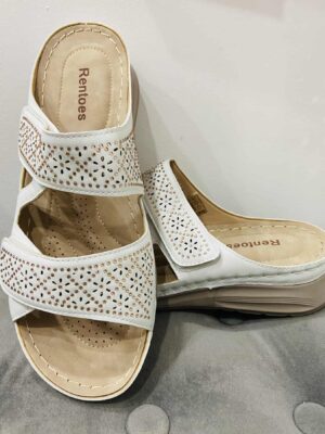 Beige Gold Sparkle Velcro Strap over Sandal