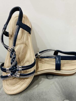 Navy Diamante Plaited Front Detail Sandals With Elasticated Halter Strap