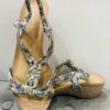 Blue Floral Diamante Plaited Front Detail Sandal With Elasticated Halter Strap