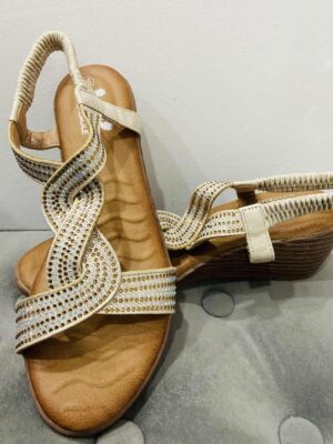 Beige Diamante Twist Sandal With Elasticated Halter Strap