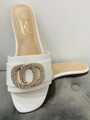 White, Gold Diamante Circle Detail Sliders