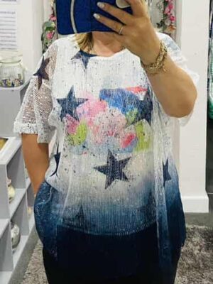 Blue Star Print Top
