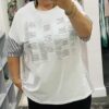 White, Grey Diamante Studded Detail Cotton Mix Top