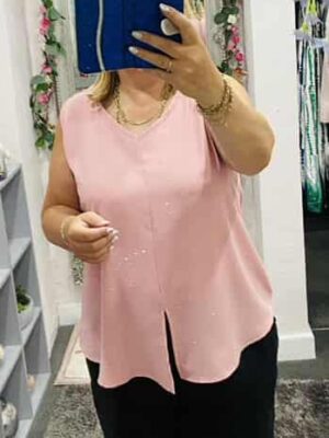 Pink Diamante Floral Sleeveless Top