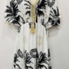 Black And White Palm Print Tassel Trim Summer Dress