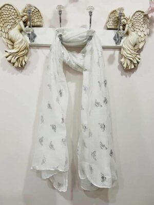 White Silver Foil Bee Print Scarf