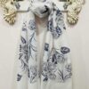 White, Blue Rose Print With Gold Glitter Edging Scarf