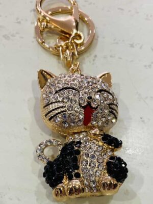 Gold Diamante Diamante Cat Key Ring/Bag Charm