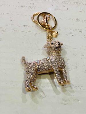 Gold Diamante Standing Dog Key Ring/Bag Charm