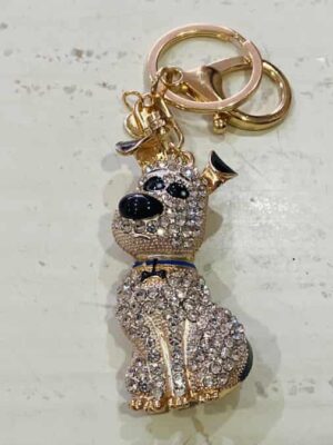 Gold Diamante Sitting Dog Key Ring/Bag Charm
