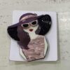 Acrylic Pink Lady With Sun Hat And Glasses Magnetic Broach