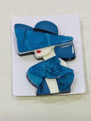 Acrylic Teal Lady In A Hat Magnetic Broach