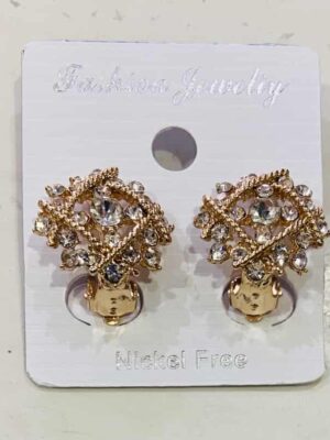 Gold Diamante Kris Cross Clip On Earrings