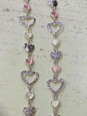 Silver, Pink, And White Heart Long Necklace