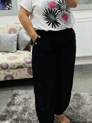 Italian Regular Button Detail Elasticated Cuff Cotton Trousers