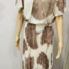 Cream Beige Floral Pleated Dress With Elasticated Waist