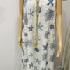 White Lace With Blue Shell Print Long Cotton Mix Dress