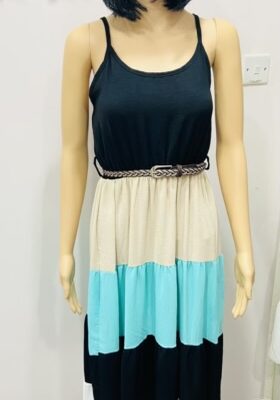 Black Vest Striped Dress With Plaited Belt In Various Colours