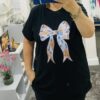 Black, White, Or Cerise Pink Bow Print Cotton T-Shirt