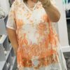 Green, Or Orange Floral Print Top With Vest