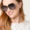 Black Polarised Lens With Silver Sparkle Detail Oversized Fashion Sunglasses