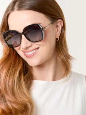 Black Polarised Lens With Silver Sparkle Detail Oversized Fashion Sunglasses