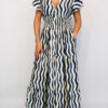 Khaki, Navy, Or Black Wave Print Maxi Dress