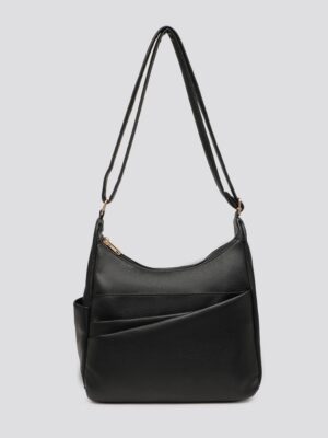 Black Soft Multi Pocket Faux Leather Essential Crossbody Bag