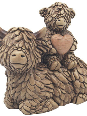 Hughie The Highland Cow With Calf Holding A Heart Ornament