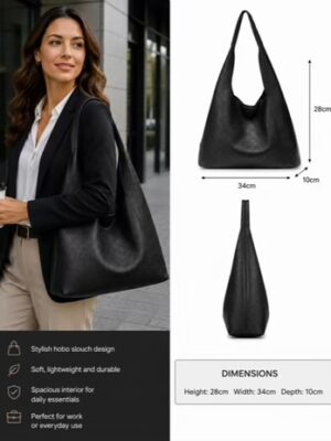 BLACK SLOUCH SHOULDER BAG SOFT PATTERNED VEGAN LEATHER PURSE INSIDE - TWO IN ONE BAG