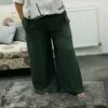 Italian Elasticated Waist Wide Leg Palazzo Trousers In Grey, Mocha, And Green