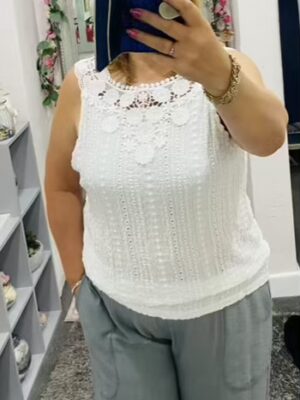 White Or Pink Embroidered Crochet Wide Lace Strap Floral Vest Top
