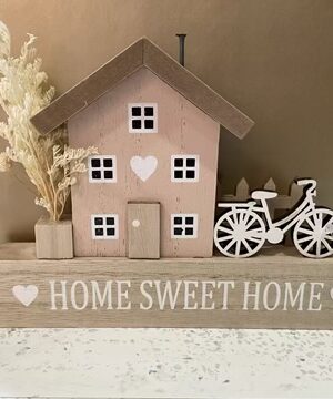 "Home Sweet Home"  Wooden House With Bike Decor