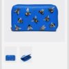 Blue Sweet Bees Zip Around Purse With Wrist Strap