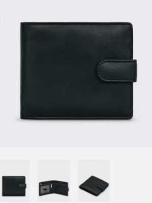 Men's Leather Black Wallet With Tab Fastener