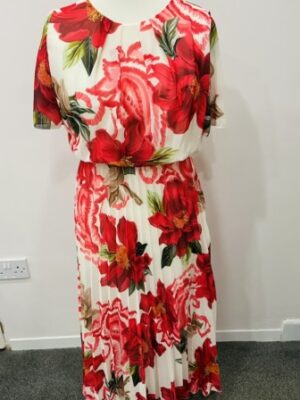Large Floral Print Pleated Long Dress Various Colours