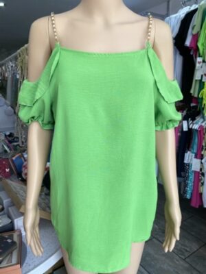 Plain Cold Shoulder, With Gold And Pearl Chain Detail Shoulder Strap Top Various Colours