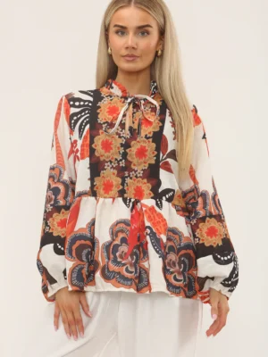 Brown/Cream Floral Long Sleeve Top