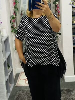 Black Trim Spotted Long Top