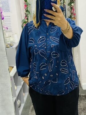 Lilac, White Or Navy Sequin Long Sleeve Cotton Top