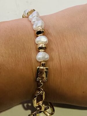 Gold Or Silver Gold Link Bracelet With Pearl Detail Bracelet