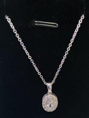 Silver Diamante Oval Pendant Short Necklace