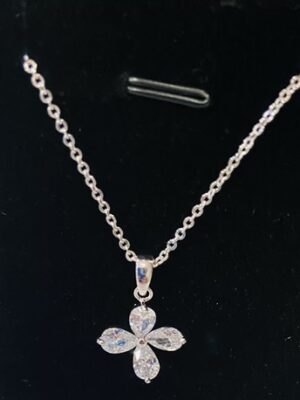 Silver Chain With Diamante Flower Pendant Necklace