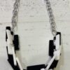 Black And White Interlinked Blocks On Silver Chain Necklace